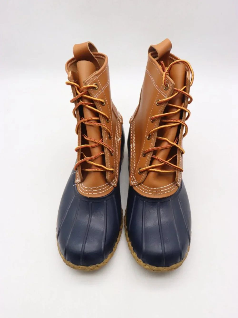 L. L.Bean Duck Rubber Boots Men's Size 9 M Tan Navy Blue Shoes Made In USA